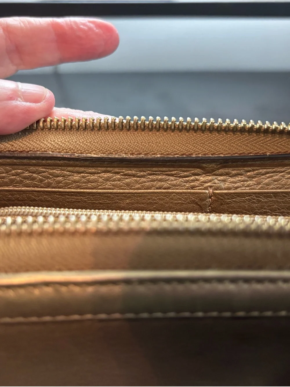 Authentic Gucci Bamboo Tassel Bow Metallic Zip-Around Wallet